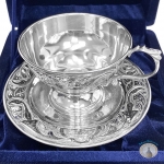 Серебряная чашка чайная с блюдцем "Байкал-2" (2 предмета) (объем 1 чашки 130 мл)