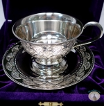 Серебряная чашка с блюдцем чайная "Кристалл-2" (2 предмета) (объем 180 мл)