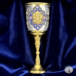 Серебряная рюмка для водки или коньяка с горячей эмалью и позолоченным гербом России "Символ-4" (объем 65 мл)