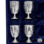 Набор серебряных стаканов "Герань-2" (4 шт) (объем 1 стакана 250 мл)