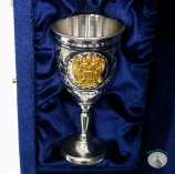 Серебряная рюмка для водки или коньяка с позолоченным гербом России "Держава-3"   (объем 50 мл)