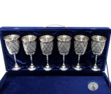Набор серебряных бокалов "Алмазная грань" (6 шт) (объем 1 бокала 310 мл)