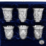 Набор серебряных стопок для водки или коньяка "Алмазная грань-2" (6 шт) (объем 1 стопки 50 мл)