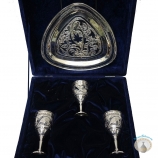 Серебряный набор рюмок для водки или коньяка с подносом "Подарочный-5" (4 предмета), 338 гр