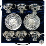 Набор серебряных чашек чайных с блюдцами "Байкал" (12 предметов) (объем 1 чашки 200 мл)