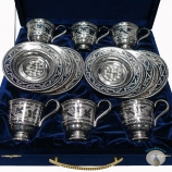 Набор серебряных чашек чайных с блюдцами "Рассвет-3" (6 шт, 12 предметов) объем 1 чашки 180 мл