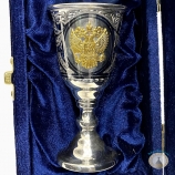 Серебряная рюмка для водки или коньяка с позолоченным гербом России "Адмирал" (объем 50 мл)