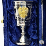 Серебряная рюмка для водки или коньяка с позолоченным гербом России "Гранд-2" (объем 75 мл)