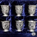 Набор серебряных стопок для водки или коньяка "Звездный" (6 шт) (объем 1 стопки 50 мл)