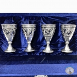 Набор серебряных рюмок для водки или коньяка "Бригантина" (4 шт) (объем 1 рюмки 50 мл)