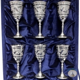 Набор серебряных рюмок для водки или коньяка "Праздничные-2" (6 шт) (объем 1 рюмки 50 мл)