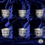 Набор серебряных стопок для водки или коньяка "Байкал" (6 шт) (объем 1 стопки 30 мл)