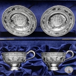 Набор серебряных чашек чайных с блюдцами "Эрида" (4 предмета) (объем 1 чашки 170 мл)