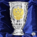 Серебряная стопка для водки или коньяка с позолоченным гербом России "Воевода-2" (объем 50 мл)