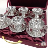 Набор серебряных чашек чайных с блюдцами "Байкал-2" (12 предметов) (объем 1 чашки 130 мл)