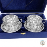 Набор серебряных чашек чайных с блюдцами "Байкал-2" (4 предмета) (объем 1 чашки 130 мл)