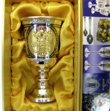Серебряная рюмка для водки или коньяка с позолоченным гербом России "Патриарх"   
