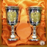 Набор серебряных рюмок для водки или коньяка с позолоченным гербом России "Патриарх" (2 шт)
