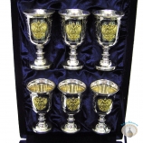 Набор серебряных рюмок для водки или коньяка с позолоченным гербом России "Патриарх" (6 шт)