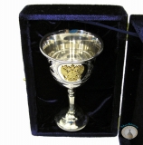 Серебряная рюмка для водки или коньяка с позолоченным гербом России "Сияние" (объем 60 мл)