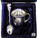 Серебряная кружка детская с ложечкой "Мишутка"