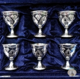 Набор серебряных рюмок для водки или коньяка "Встреча" (6 шт) (объем 1 рюмки 45 мл)