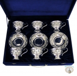 Набор серебряных чашек чайных с блюдцами "Кристалл" (6 шт) (объем 1 чашки 180 мл)