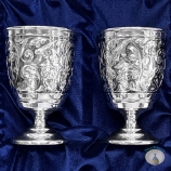 Набор серебряных бокалов для виски или коньяка "Герань-2" (2 шт) (объем 1 бокала 250 мл)