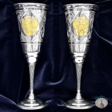 Набор серебряных бокалов с позолоченным гербом России "Князь-4" (2 шт) (объем 1 бокала 180 мл)
