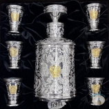 Серебряный набор для крепких напитков с позолоченными гербами России "Держава-3" (7 предметов)