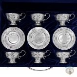 Набор серебряных чашек чайных с блюдцами "Байкал-3" (6 шт, 12 предметов) (объем 1 чашки 175 мл)