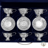 Набор серебряных чашек чайных с блюдцами "Байкал-5" (6 шт, 12 предмета) (объем 1 чашки 220 мл)