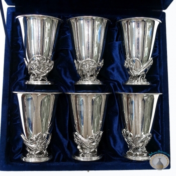 Набор серебряных стаканов "Вьюн" (6 шт) (объем 1 стакана 220 мл)