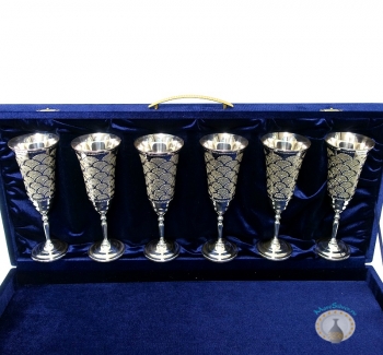Набор серебряных бокалов "Алмазная чешуя" (6 шт) (объем 1 бокала 180 мл)