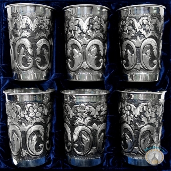 Набор серебряных стаканов "Кардинал" (6 шт) (объем 1 стакана 310 мл)