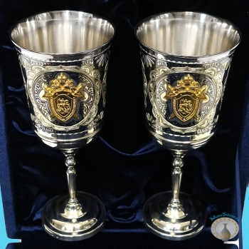Набор серебряных бокалов с позолоченным гербом "Следственный комитет" (2 шт)