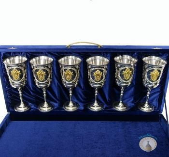 Набор серебряных бокалов с позолоченным гербом "Следственный комитет" (6 шт)