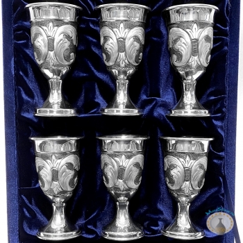 Набор серебряных рюмок для водки или коньяка "Жасмин-3" (6 шт) (объем 1 рюмки 65 мл)