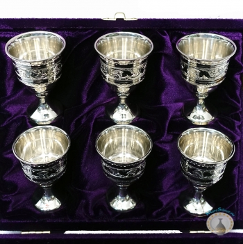 Набор серебряных рюмок для водки или коньяка "Идилия-2" (6 шт) (объем 1 рюмки 30 мл)