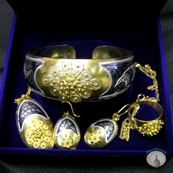 Комплект серебряный "Кубачи" (5 предметов) золотое покрытие