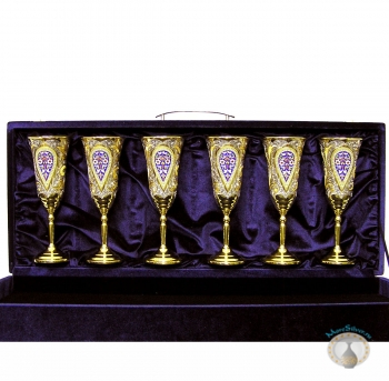 Эксклюзивный набор серебряных бокалов с золотым покрытием и горячей эмалью "Микеланджело" (авторская работа)