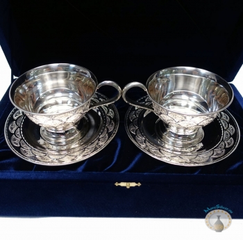 Набор серебряных чашек чайных с блюдцами "Кристалл-2" (2 шт, 4 предмета) (объем 1 чашки 180 мл)