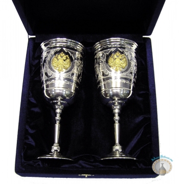Набор серебряных бокалов с позолоченным гербом России "Патриарх-3" (2 шт)
