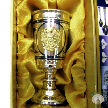 Серебряная рюмка для водки или коньяка с позолоченным гербом России "Патриарх-3"    