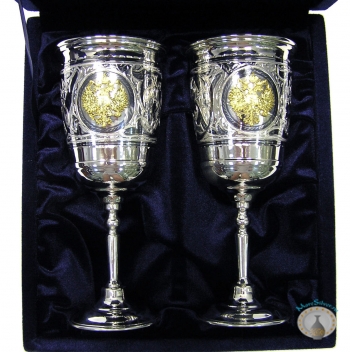 Набор серебряных бокалов с позолоченным гербом России "Патриарх" (2 шт)