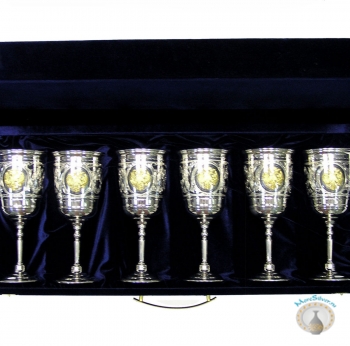 Набор серебряных бокалов с позолоченным гербом России "Патриарх" (6 шт)
