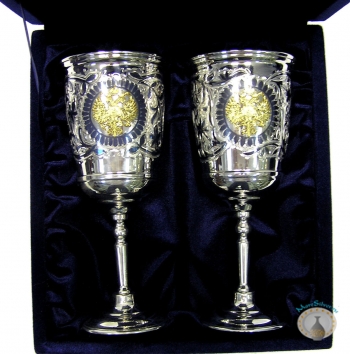 Набор серебряных бокалов с позолоченным гербом России "Символ" (2 шт) (объем 1 бокала 330 мл)