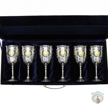 Набор серебряных бокалов с позолоченным гербом России "Символ" (6 шт) (объем 1 бокала 330 мл)