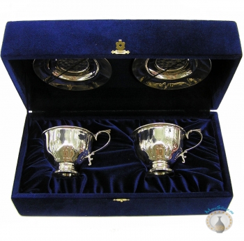 Набор серебряных чашек чайных с блюдцами "Аристократ" (2 шт, 4 предмета) (объем 1 чашки 200 мл)