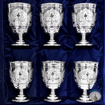 Набор серебряных стаканов "Герань" (6 шт) (объем 1 стакана 250 мл)